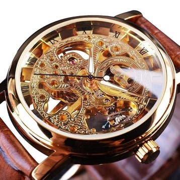 Gouden Kast Luxe Horloge voor Heren - Leren Bandje, Verzenden
