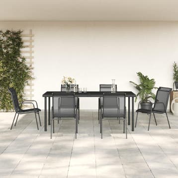 vidaXL 7-delige Tuinset textileen en staal zwart, Verzenden, Tuinset