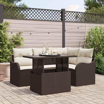 vidaXL Buiten Eettafel Set met kussen 5 pcs Bruin Poly, Verzenden