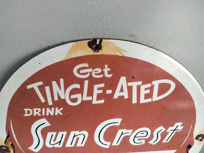 Sun crest frisdrank - Emaille bord - Emaille, Antiek en Kunst, Antiek | Wandborden en Tegels
