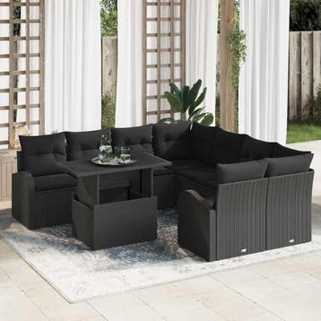 vidaXL Tuinbank Set 9 st Zwart poly rattan, Verzenden