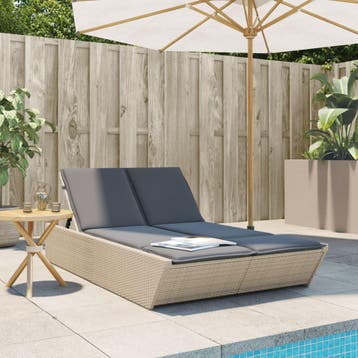 vidaXL Ligbed 2-persoons met kussens poly rattan beige, Verzenden