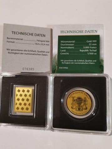 Tchad. 3000 Francs CFA/Medal ND, 2 x 1/500 oz (Sans prix de