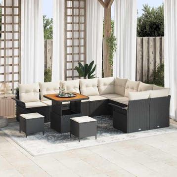 vidaXL Tuinbank Set 12 st Zwart poly rattan, Verzenden, Nieuw