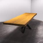 Boomstamtafel, Eettafel 300x95 massief hardhout, metaalpoot, Huis en Inrichting, Overige houtsoorten, Robuust Modern, Vijf personen of meer