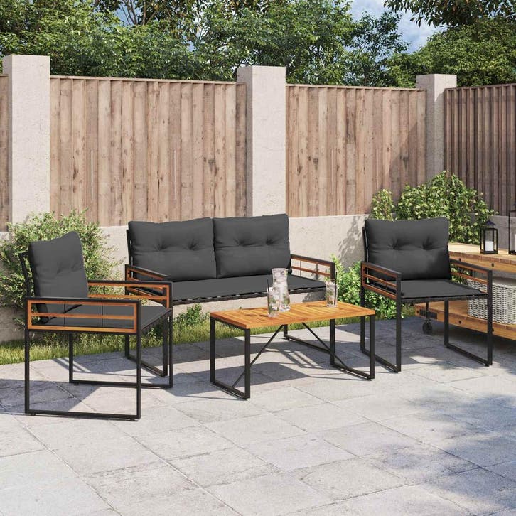 vidaXL Buitenmeubels set met kussen 4 pcs Middelgrijs, Tuin en Terras, Tuinsets en Loungesets, Nieuw, Verzenden