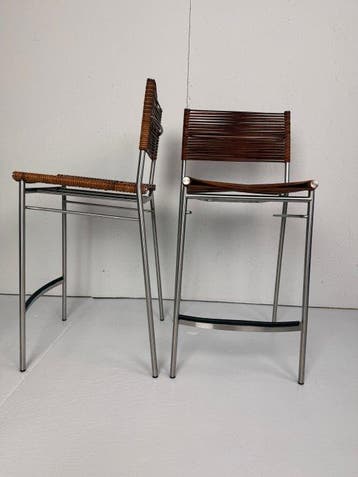 Bonacina - Tito Agnoli - Tabouret (2) - Mlle B - Cuir, Acier