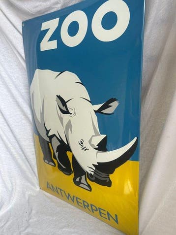 Groot emaille Zoo Antwerpen wandbord – neushoorn design -