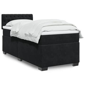 vidaXL Boxspring met matras fluweel zwart 1-persoons, Verzenden, Nieuw