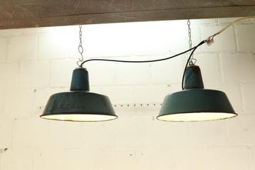 Plafondlamp (2) - Vintage industriële emaille hanglamp -