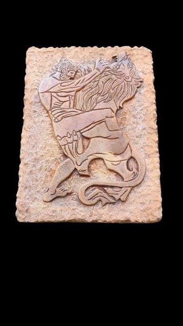 sculptuur, Bassorilievo Ercole e il Leone Nemea - 25 cm -