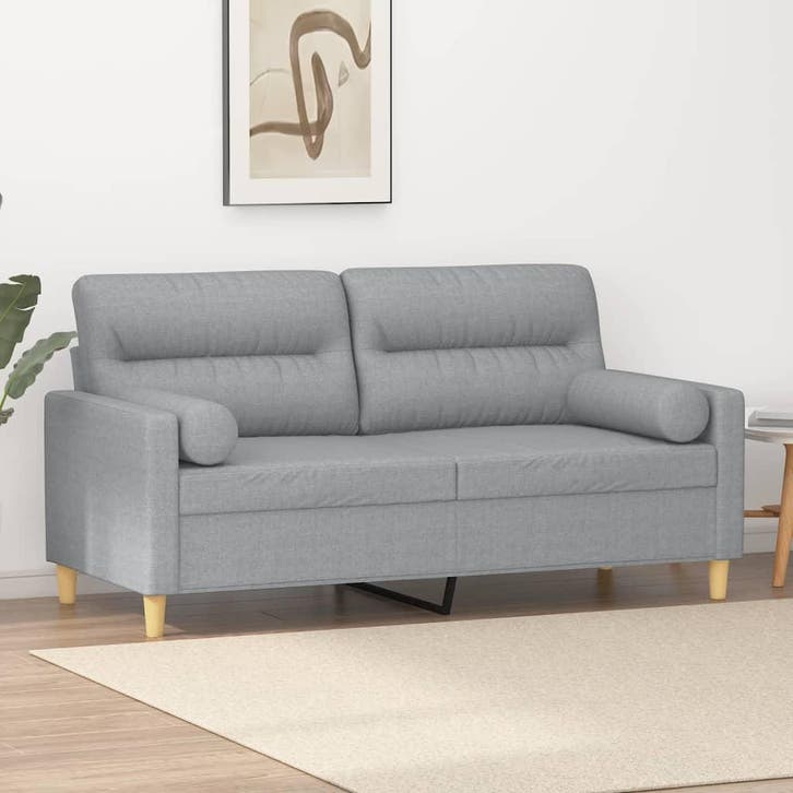 vidaXL Tweezitsbank met sierkussens 140 cm stof lichtgrijs, Huis en Inrichting, Zetels | Zetels, Nieuw, Verzenden