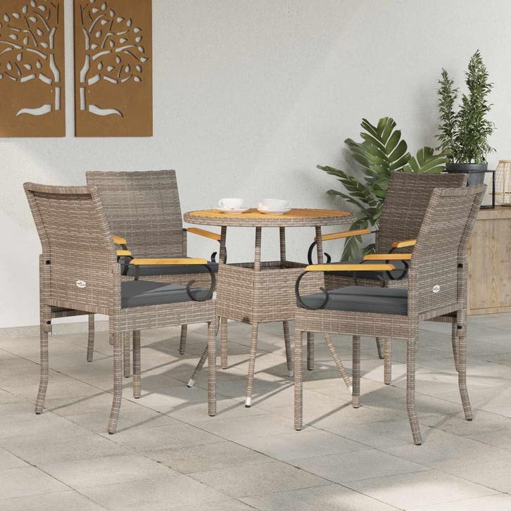 vidaXL Tuinstoelen 4 pcs Grijs en Donkergrijs Poly Rattan en, Tuin en Terras, Tuinstoelen, Nieuw, Verzenden