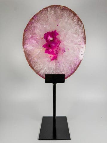 Tranche d’agate rose très unique sur socle Poli - Hauteur :