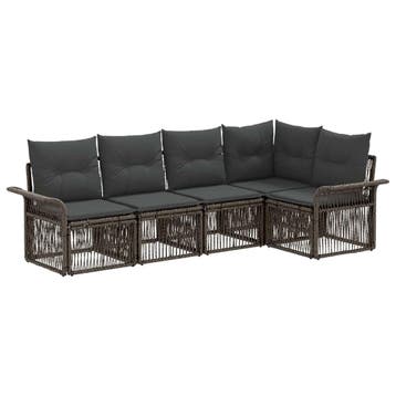 vidaXL Tuinbank Set 5 pcs Grijs poly rattan, Tuin en Terras, Verzenden, Nieuw