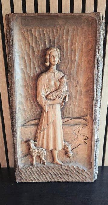 Reliëf, Panneau en bois sculpté - Bas-relief mural - Sainte