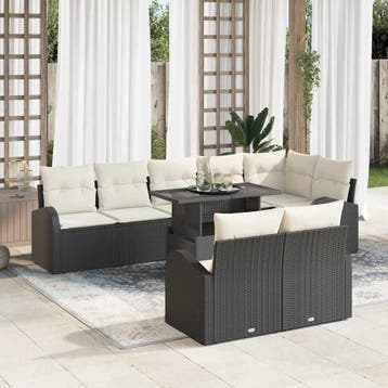 vidaXL Tuinbank Set 9 st Zwart en Crème poly rattan, Tuin en Terras, Verzenden, Nieuw