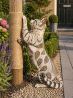Statue, garden statue 50 cm high scratching cat - 50 cm -, Antiquités & Art