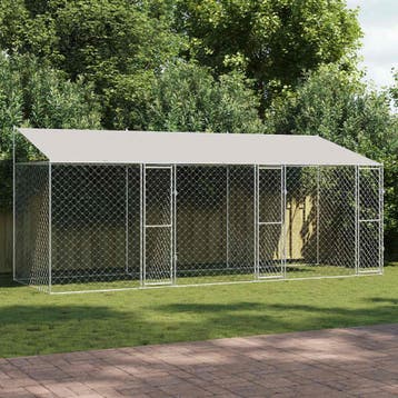 vidaXL Hondenkooi met dak zilver 600 x 200 x 256 cm Staal en, Dieren en Toebehoren, Verzenden, Nieuw