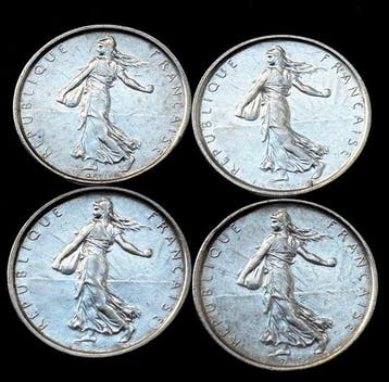 Frankrijk. 5 Francs 1962/1966 Semeuse (4 moedas) (Zonder