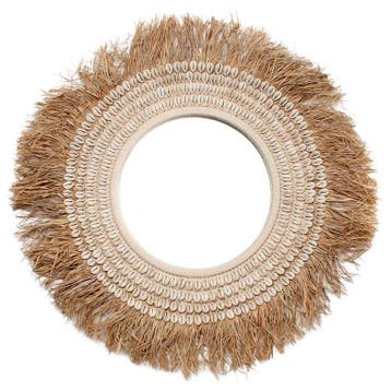Bazar Bizar Raffia Cowrie Spiegel - Naturel Wit - Nieuw in, Huis en Inrichting, Woonaccessoires | Spiegels, Verzenden, Nieuw, 75 tot 100 cm