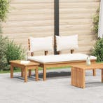 vidaXL Tuinstoel en Tafel Set 2 pcs Crème en bruin Massief, Verzenden, Nieuw
