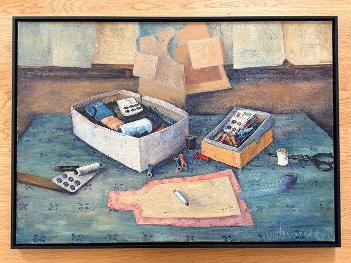 Henri Vandermoere(1939) - Het Naai-atelier/ The Tailor’s, Antiek en Kunst, Kunst | Schilderijen | Klassiek
