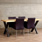 Set van 4 paarse leren eetkamerstoelen - met wieltjes en, Ophalen of Verzenden, Nieuw, Eén