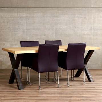 Set van 4 paarse leren eetkamerstoelen - met wieltjes en, Huis en Inrichting, Stoelen, Ophalen of Verzenden, Nieuw, Eén