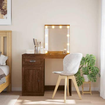 vidaXL Kaptafel met LED-verlichting 90x42x132,5 cm bruin, Verzenden