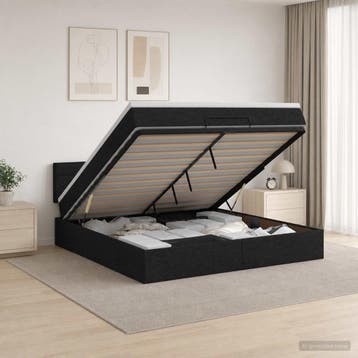 vidaXL Ottoman bed met matras met hoofdeinde Zwart 160 x 200, Verzenden