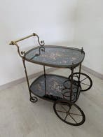 Chariot de service - Bois, Verre, Laiton - Chariot-bar à