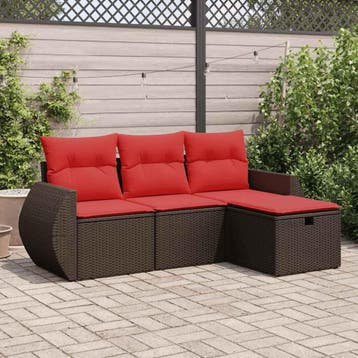 vidaXL 4-delige Loungeset met kussens poly rattan bruin, Verzenden, Loungeset