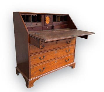 Prachtige antieke eiken klep-secretaire, England, 18e eeuw -