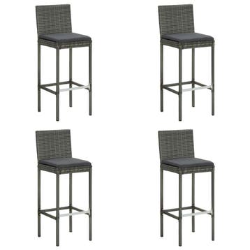 vidaXL Tuinbarkrukken met kussens 4 st poly rattan grijs, Verzenden, Nieuw