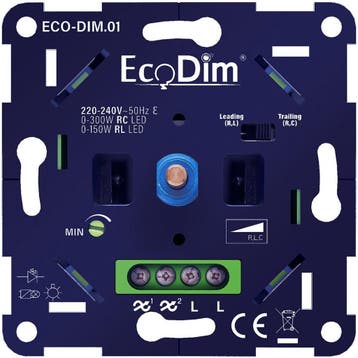 EcoDim LED-dimmer 0-300W RC/0-150W RL - fase aan-/afsnijding, Doe-het-zelf en Bouw, Verzenden, Nieuw