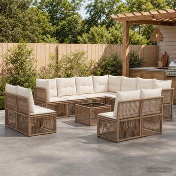 vidaXL Tuinbank Set 12 st Beige poly rattan, Verzenden, Nieuw