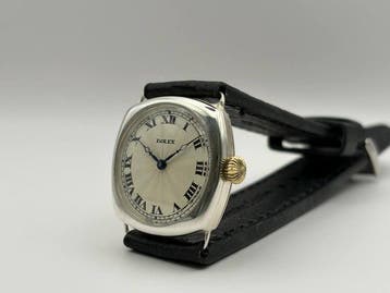 Rolex - Vintage Solid Silver Case trench style watch c.