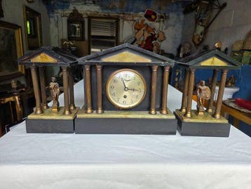 Pendule de cheminée - UCRA - Marbre, Onyx, Laiton -, Antiquités & Art