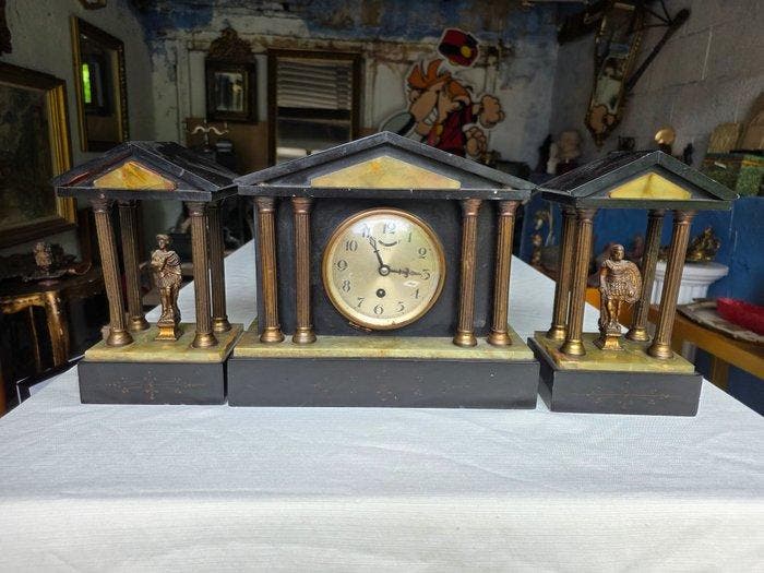 Pendule de cheminée - UCRA - Marbre, Onyx, Laiton -, Antiquités & Art, Antiquités | Horloges
