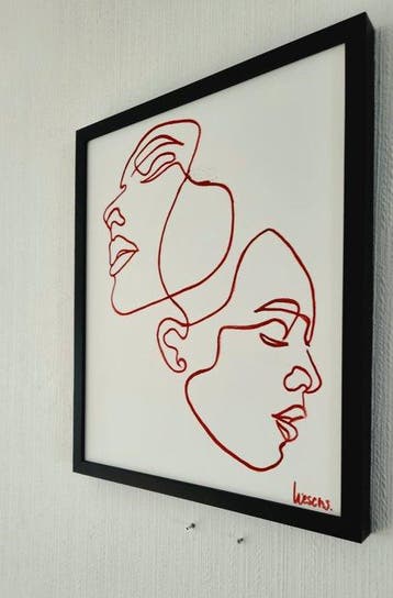 Liesens - Me and you (Handpainted on white canvas met lijst), Antiek en Kunst