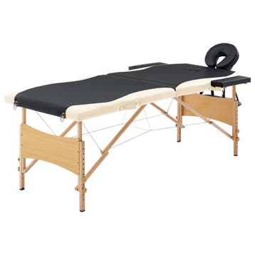 vidaXL Massagetafel inklapbaar 2 zones hout zwart en beige, Sport en Fitness, Verzenden, Nieuw