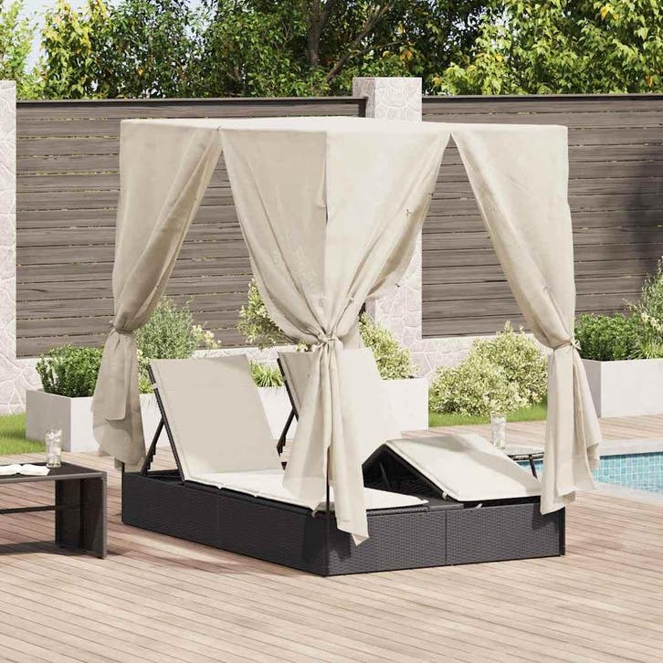 vidaXL Dubbele ligstoel Warmwit 205 x 129 x 200 cm poly, Tuin en Terras, Ligbedden, Nieuw, Verzenden