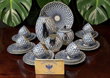 Lomonosov - Koffieservies (22) - Cobalt Net - Porselein
