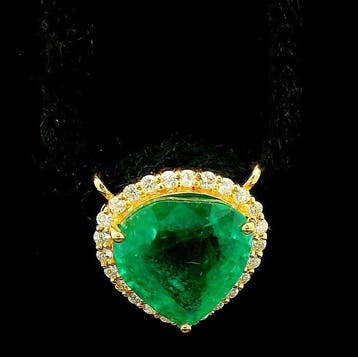 Hanger - 18 karaat Geel goud - 3.74ct. tw. Smaragd - Diamant