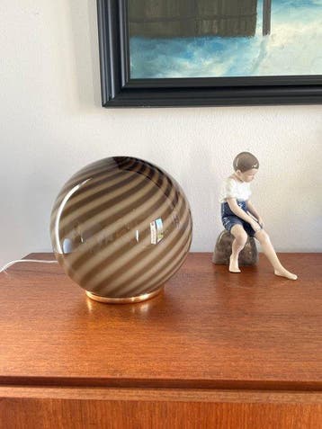 Tafellamp - beige/groen swirl D20 - Vetro Murano