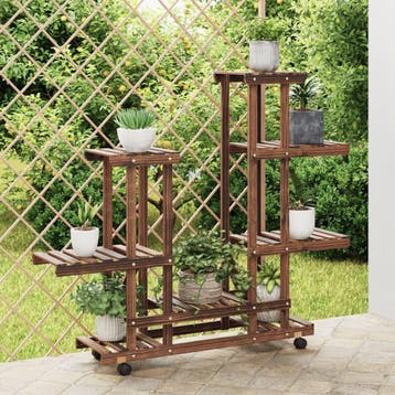 vidaXL Plantenstandaard met wielen 95x25x101 cm massief, Verzenden
