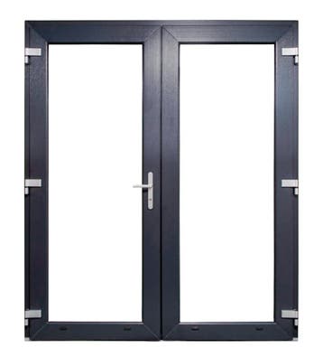 PVC  Dubbele deur Premium Plus b180xh215 cm Antraciet, Gevelraam of Ruit, Nieuw, Dubbelglas, 160 cm of meer