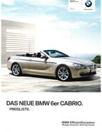 2011 BMW 6 SERIE CABRIO PRICELIJST DUITS, Ophalen of Verzenden