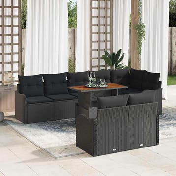 vidaXL Tuinbank Set 9 st 8-Aantal zitplaatsen Zwart, Verzenden, Nieuw